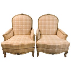 Pair of Paint Decorated Louis XV Style Bergeres Chairs