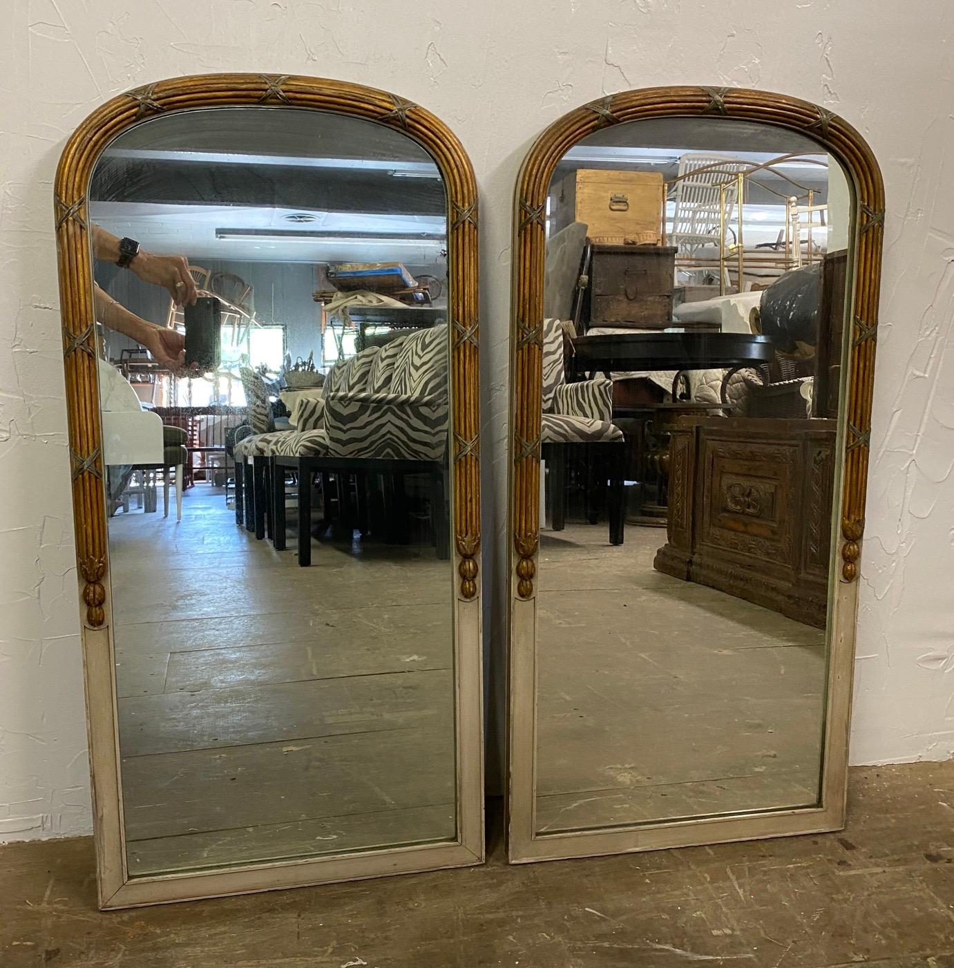 Pair of Paint Decorated Louis XVI Style Vanity Mirrors In Good Condition In Sheffield, MA