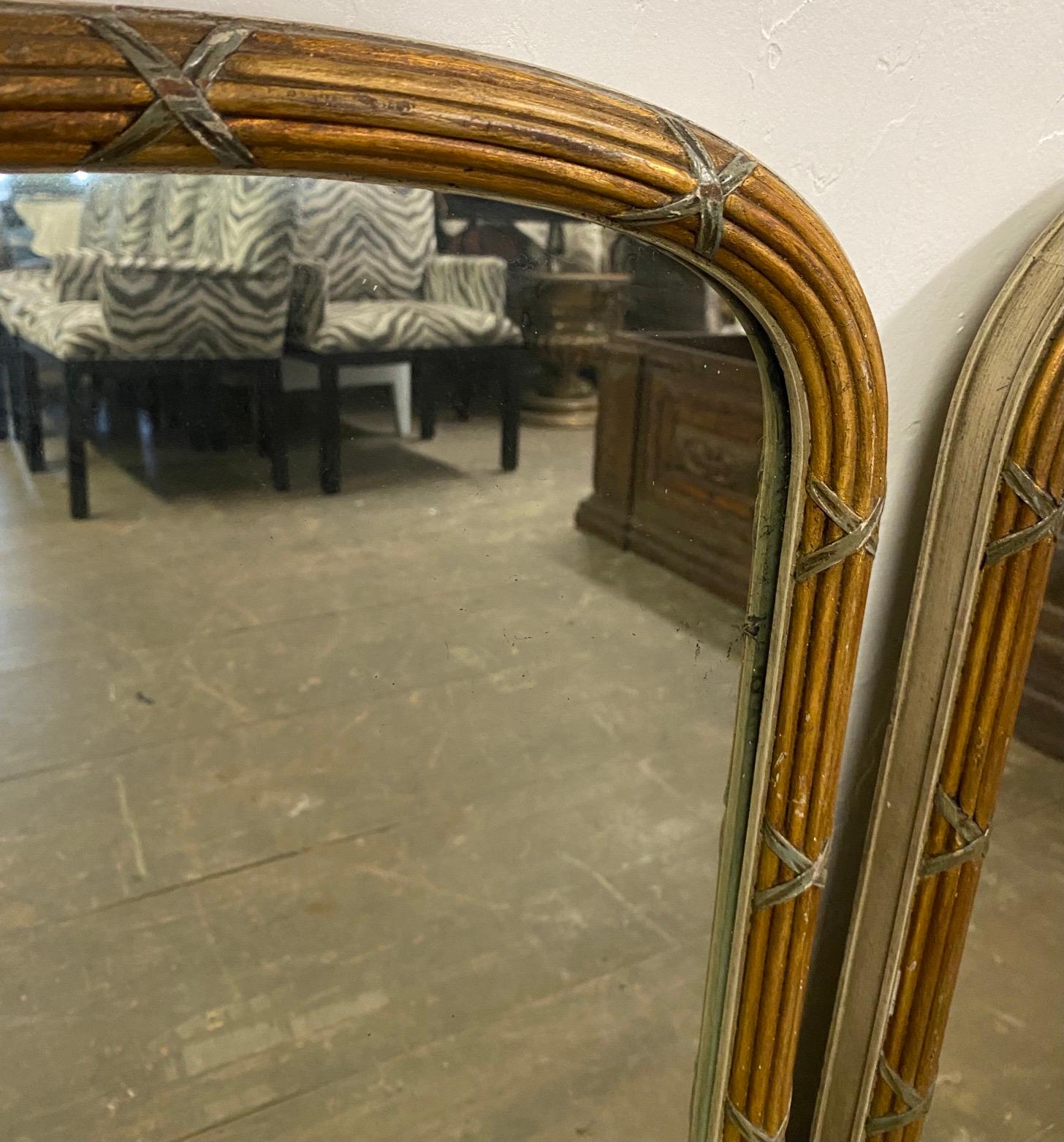 Wood Pair of Paint Decorated Louis XVI Style Vanity Mirrors