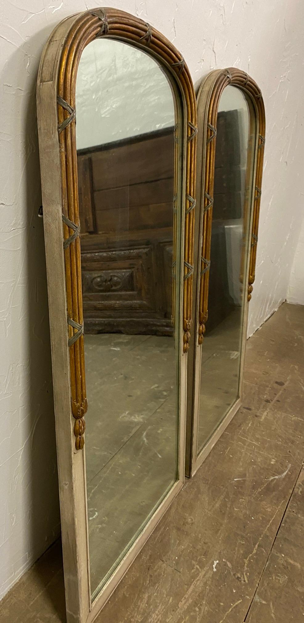 Pair of Paint Decorated Louis XVI Style Vanity Mirrors 1