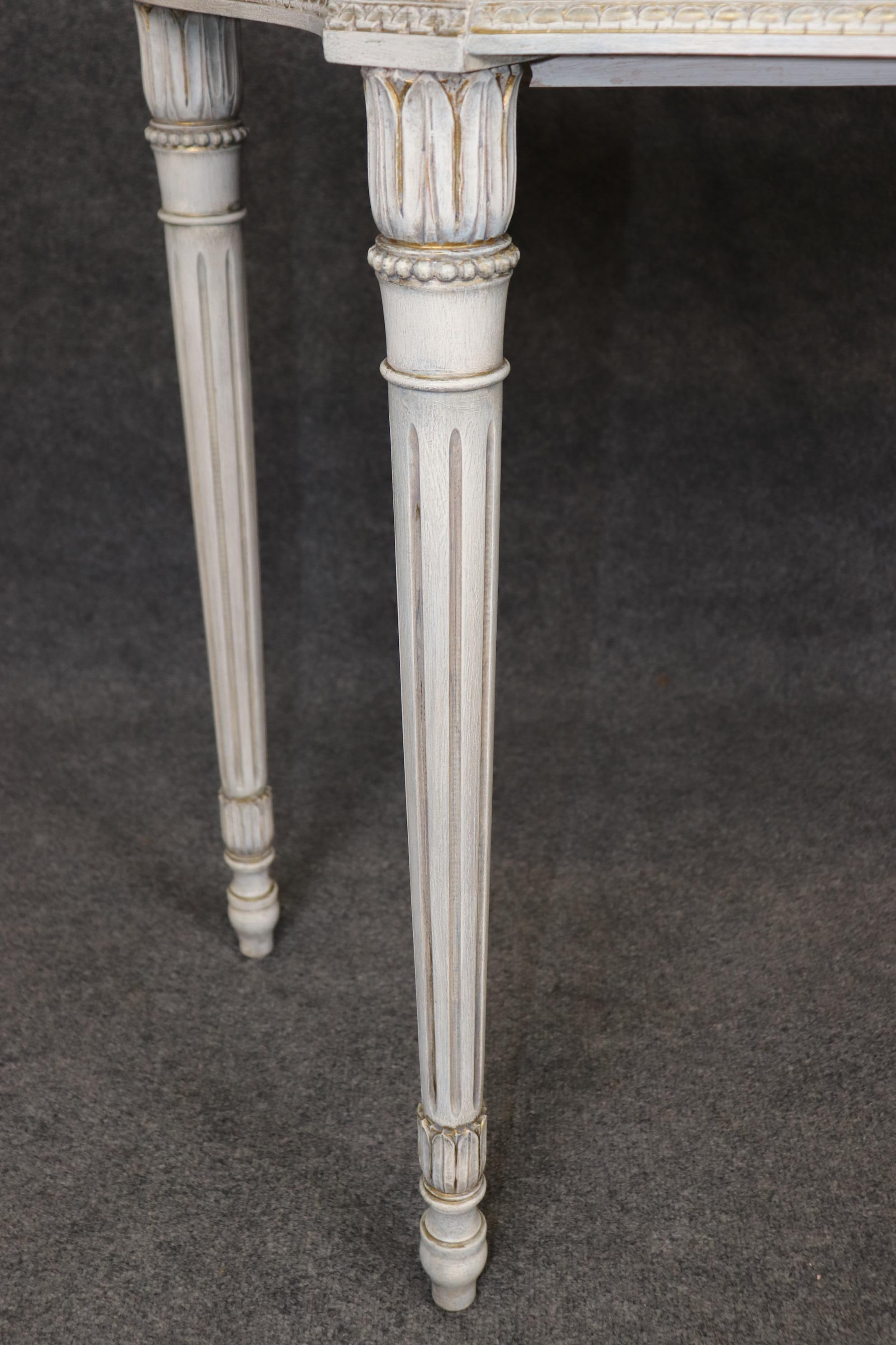 Belgian Black Marble Pair of Paint Decorated Marble Top French Louis XVI Style Console Tables For Sale