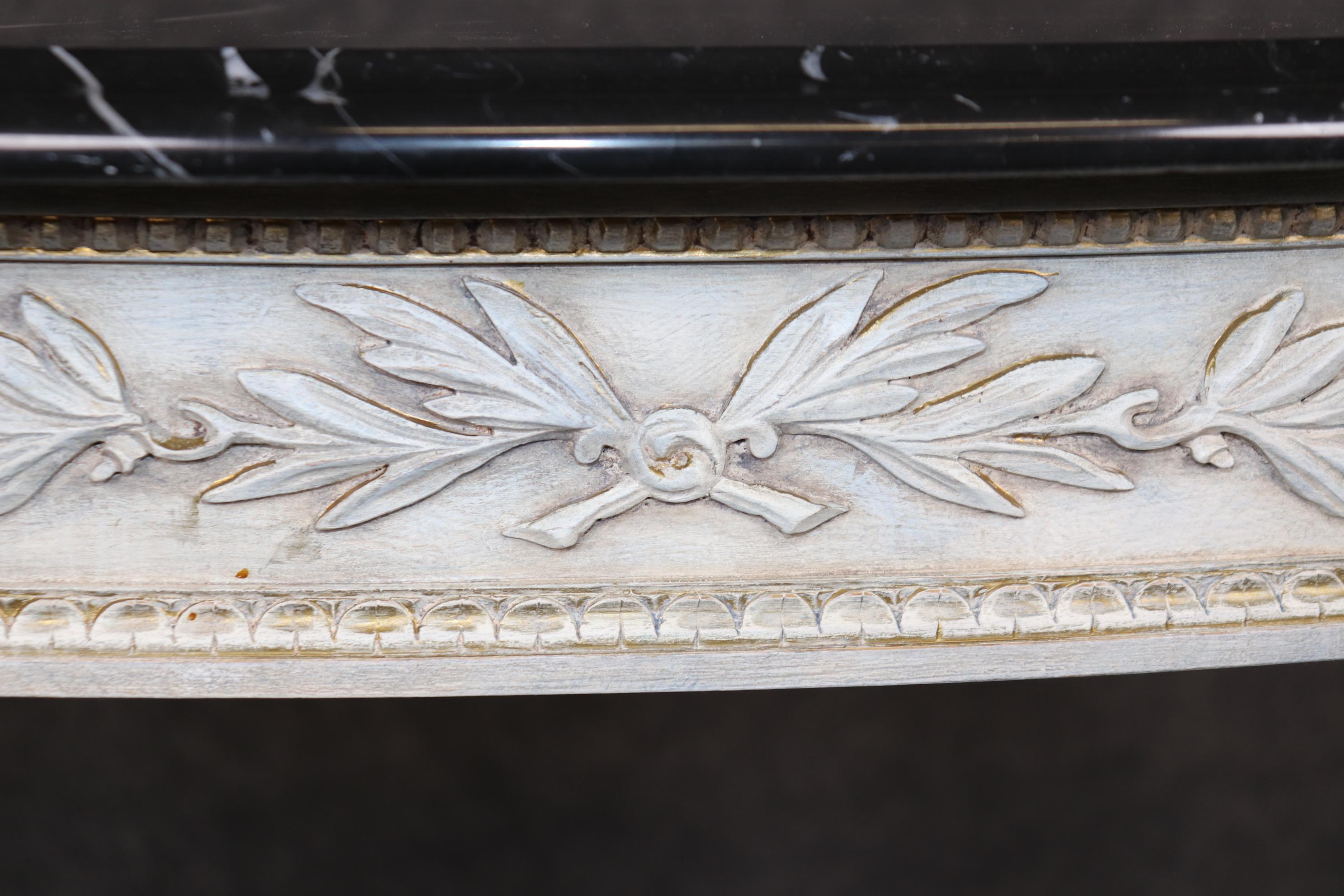 Pair of Paint Decorated Marble Top French Louis XVI Style Console Tables For Sale 2