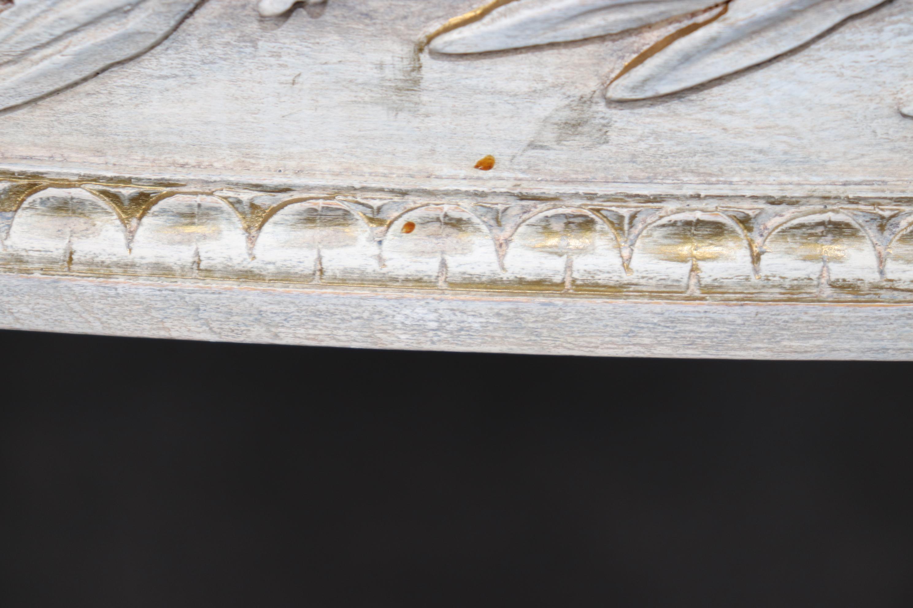 Pair of Paint Decorated Marble Top French Louis XVI Style Console Tables For Sale 3