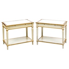 Pair Of Paint Decorated Neoclassical Drawer Side Tables With Marble Top