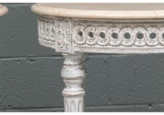 Pair of Paint Decorated Round Side Tables with Marble Tops