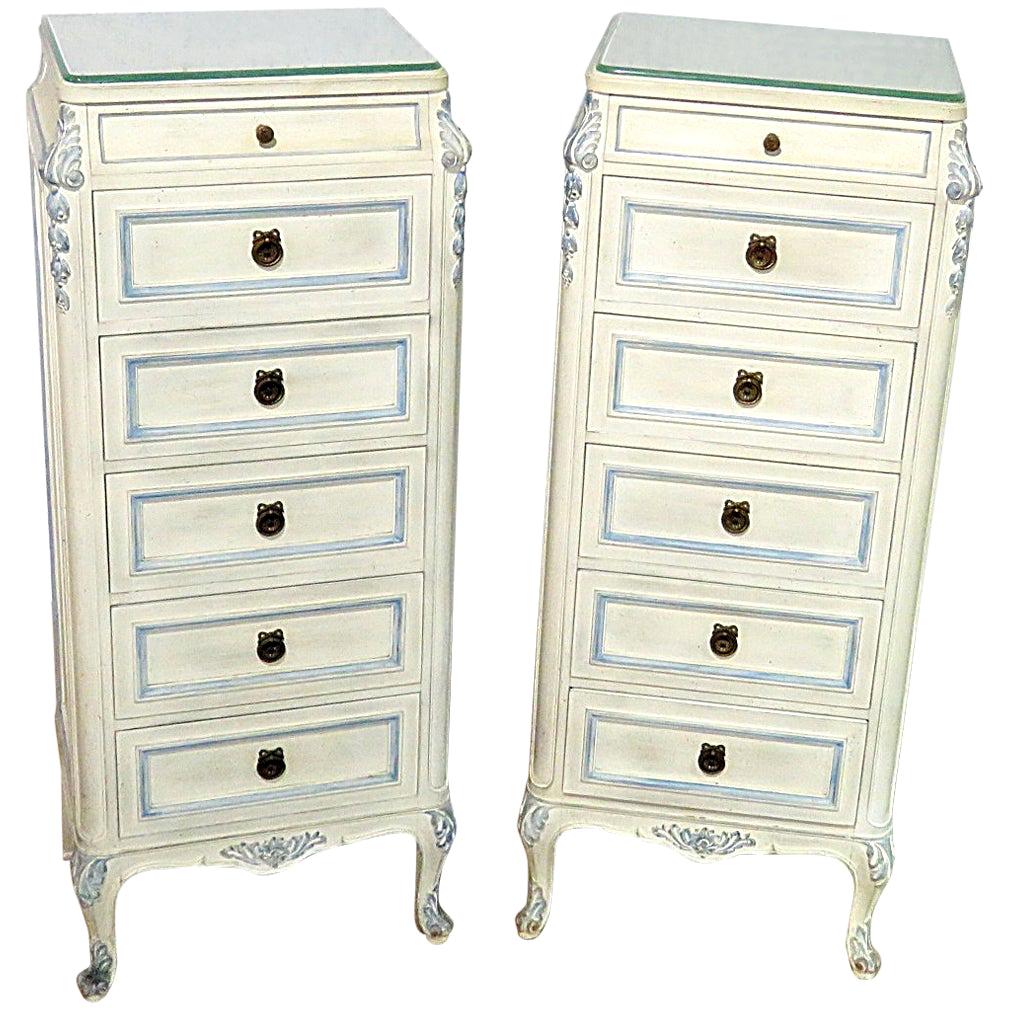 Pair of Paint Decorated Swedish Louis XVI Style Lingerie Bedside Chests