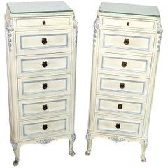 Vintage Pair of Paint Decorated Swedish Louis XVI Style Lingerie Bedside Chests