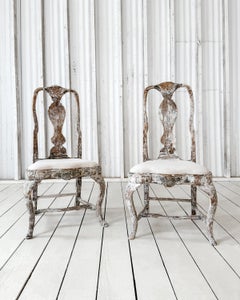 Pair of Painted 18th Century Swedish Baroque Chairs
