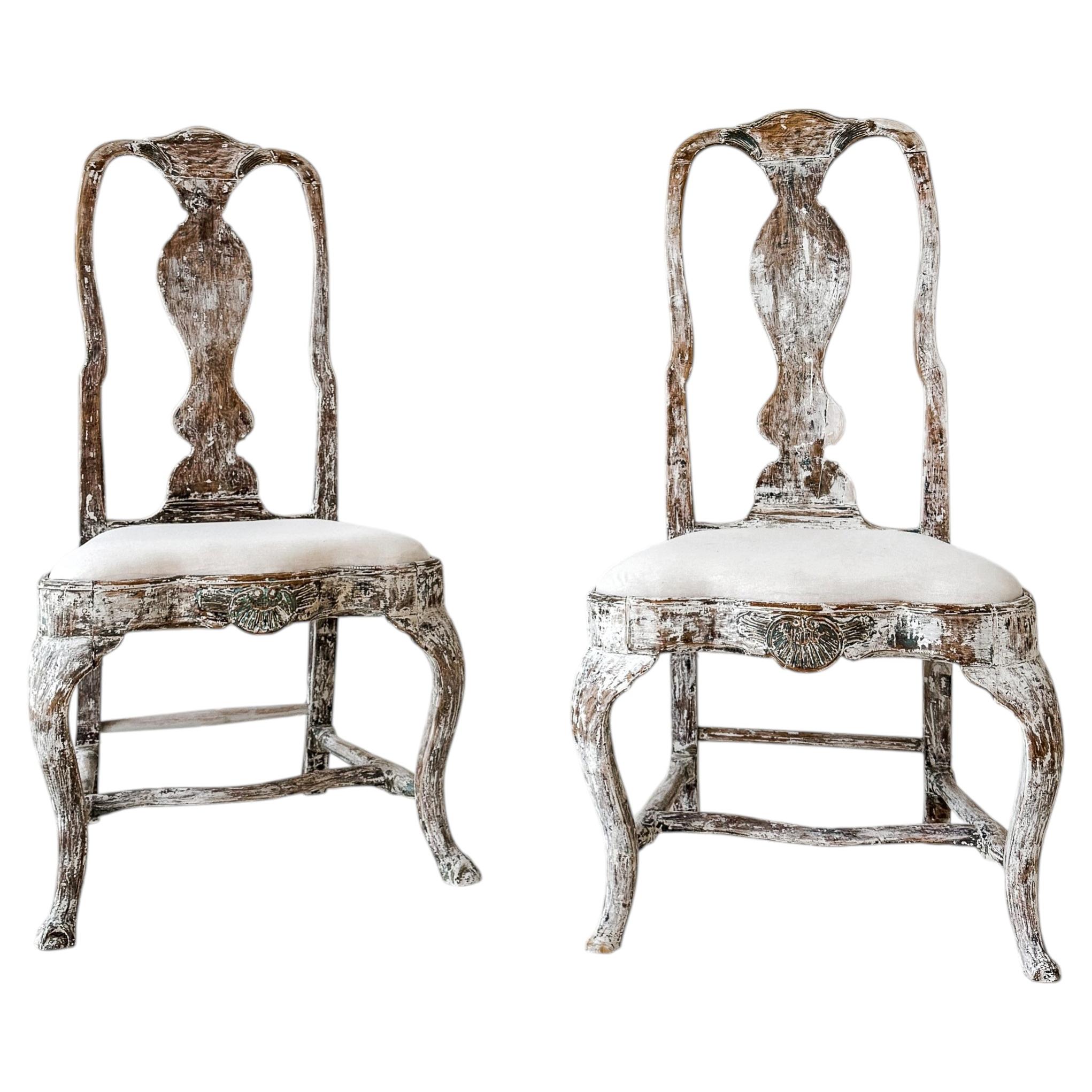 Pair of Painted 18th Century Swedish Baroque Chairs