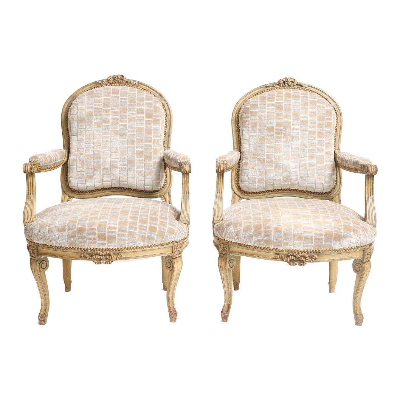 Pair of Painted 19th Century Fauteuils 