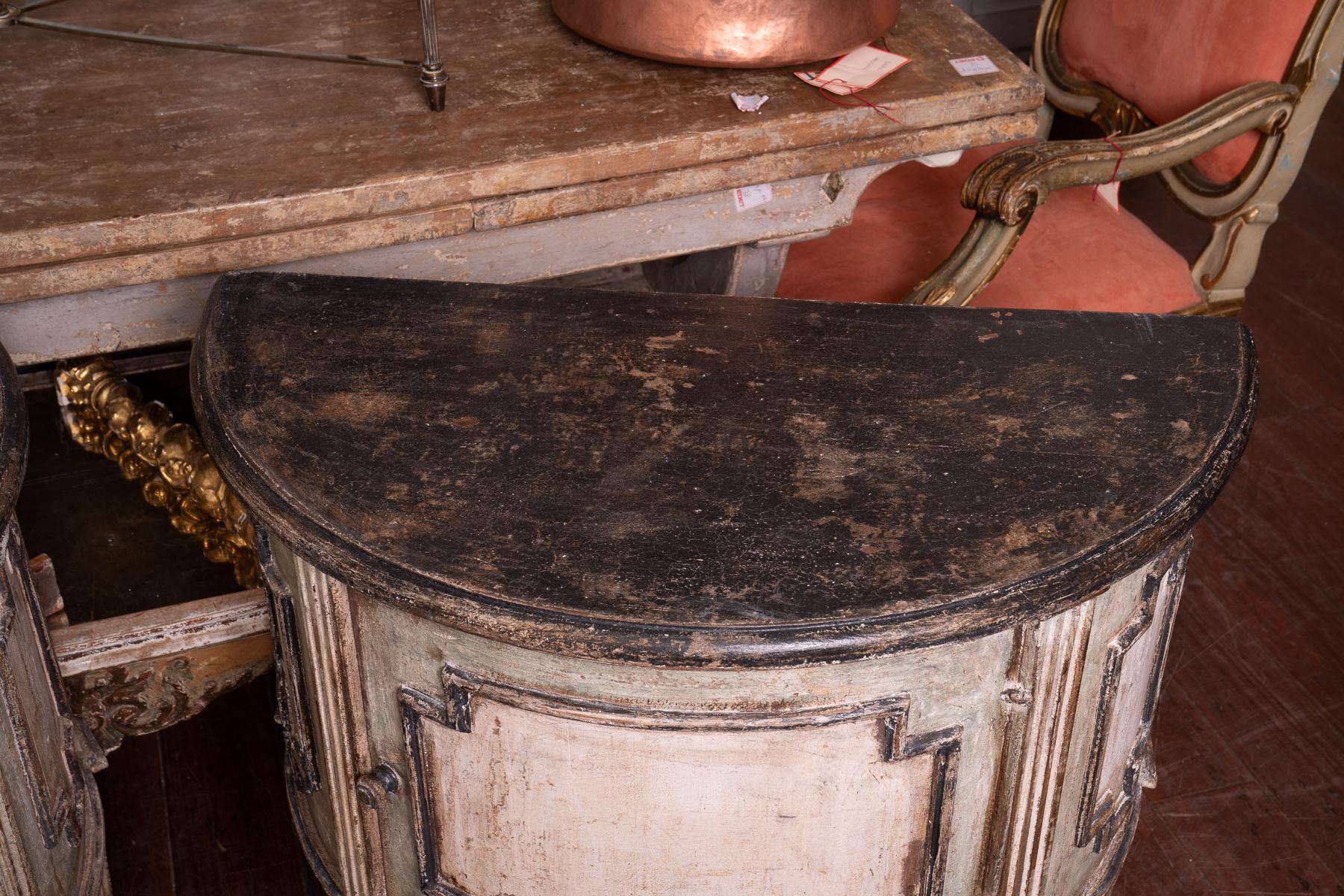 Pair of Painted 19th Century Petit Demilune Cabinets In Fair Condition In New Orleans, LA