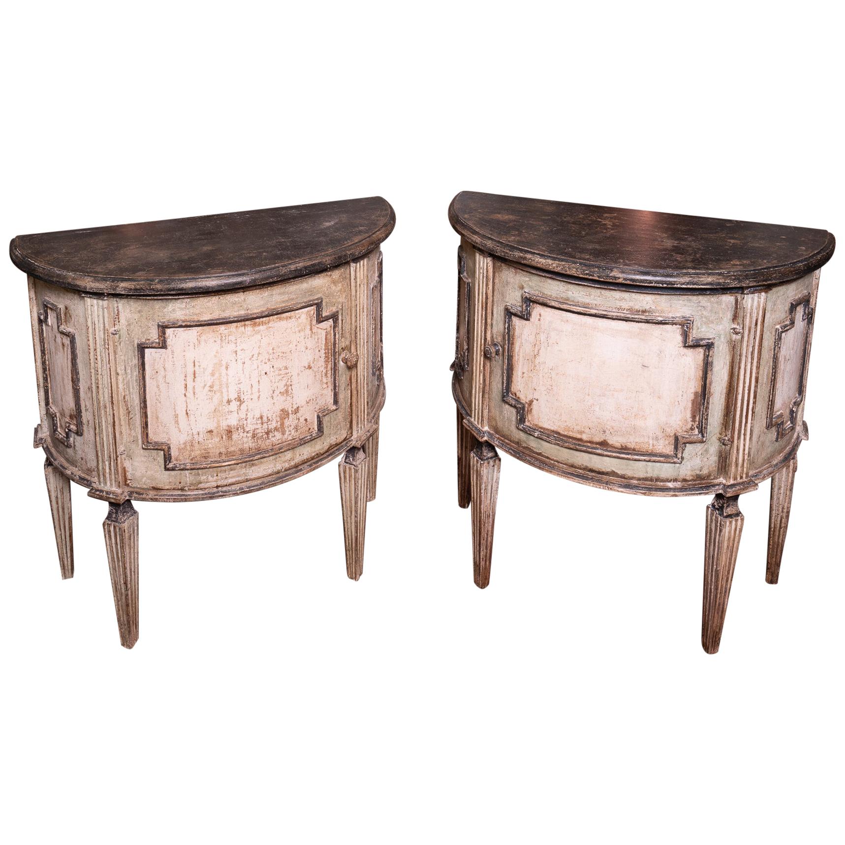 Pair of Painted 19th Century Petit Demilune Cabinets