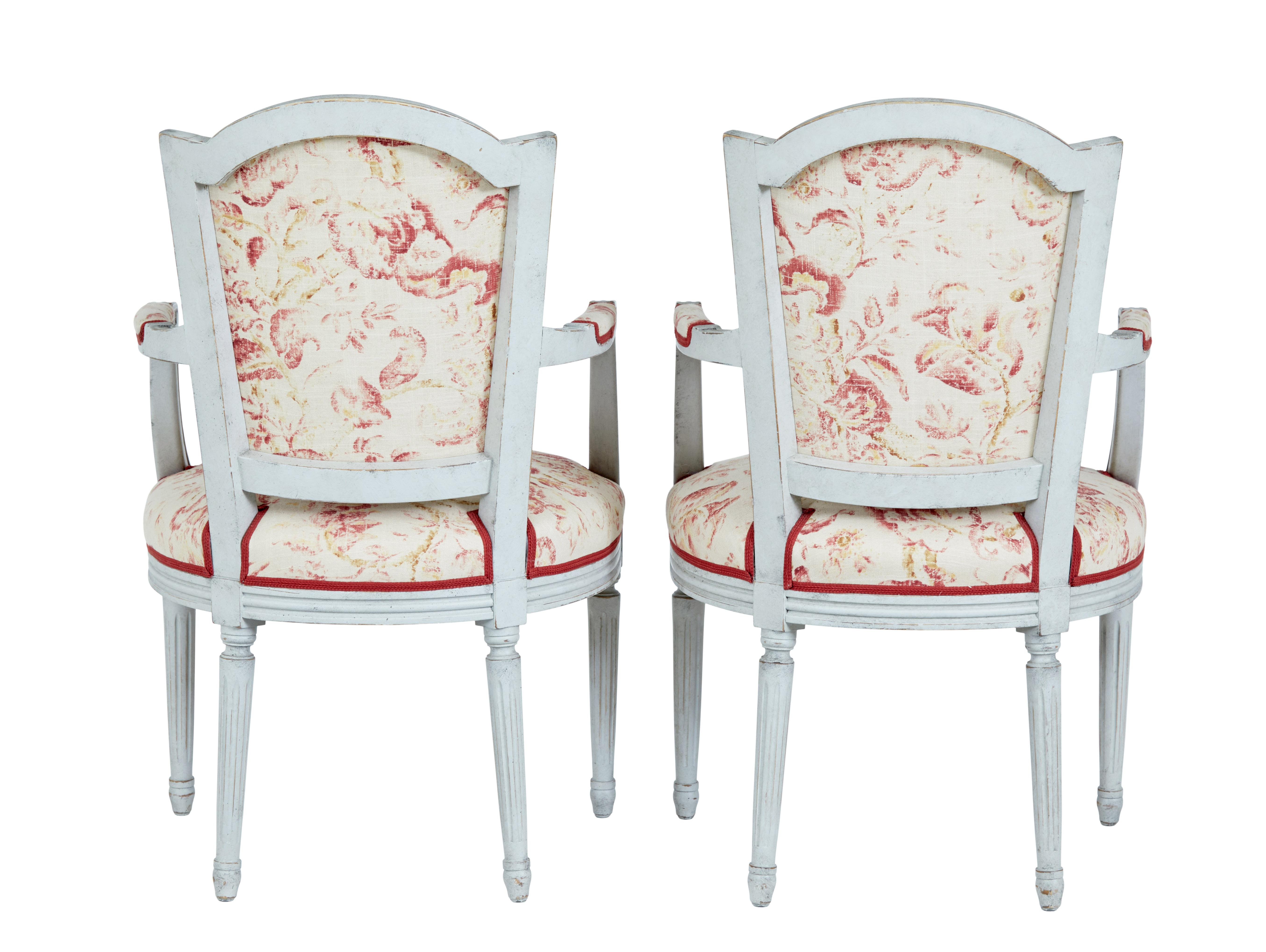 Gustavian Pair of Painted 19th Century Swedish Shield Back Armchairs
