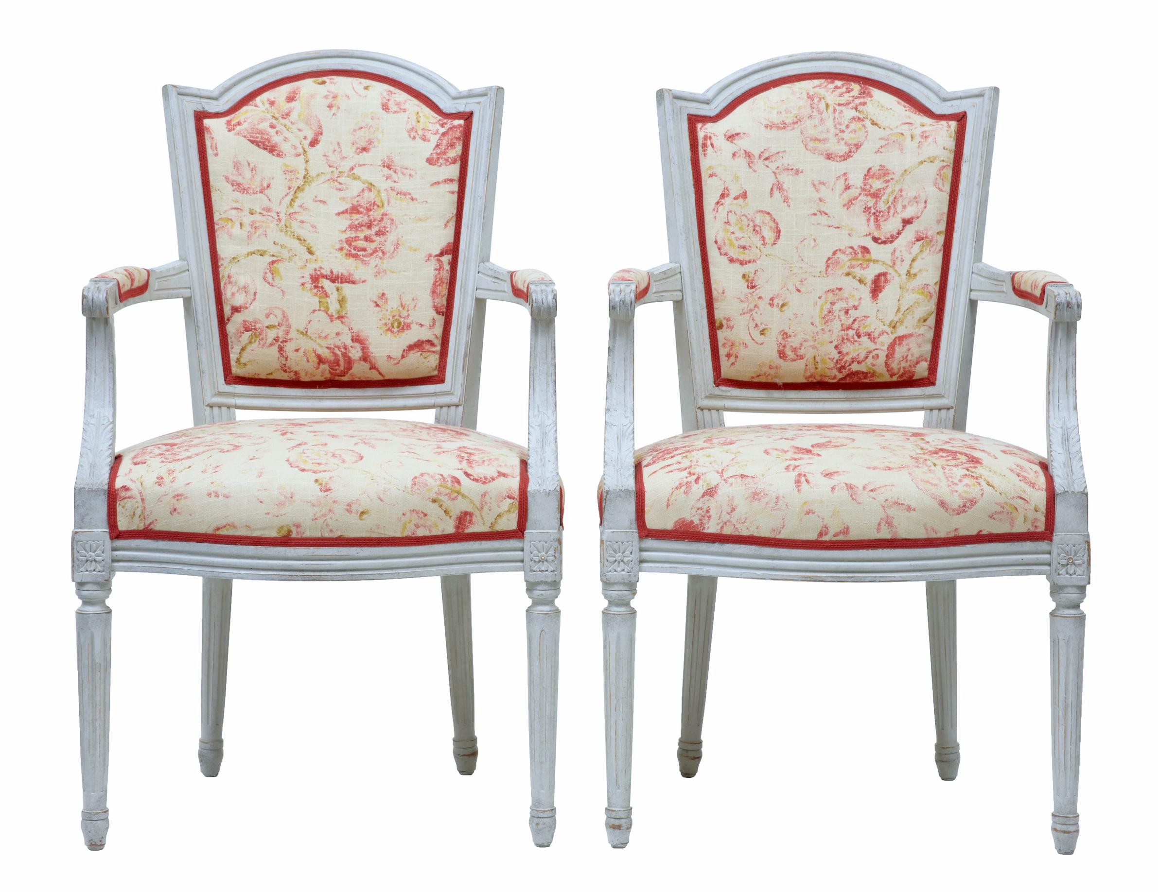 Woodwork Pair of Painted 19th Century Swedish Shield Back Armchairs