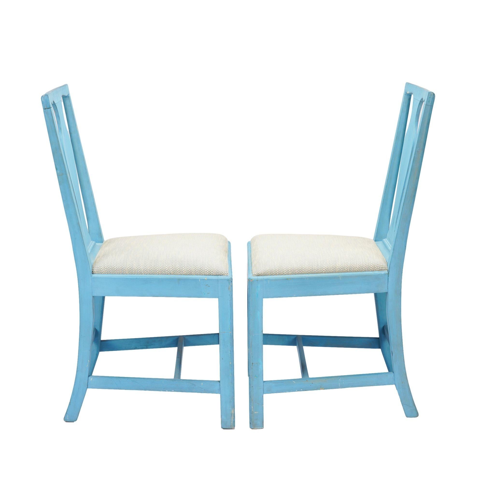 Pair of painted Academic Revival slip seat side chairs, 1940 In Distressed Condition For Sale In Kenilworth, IL