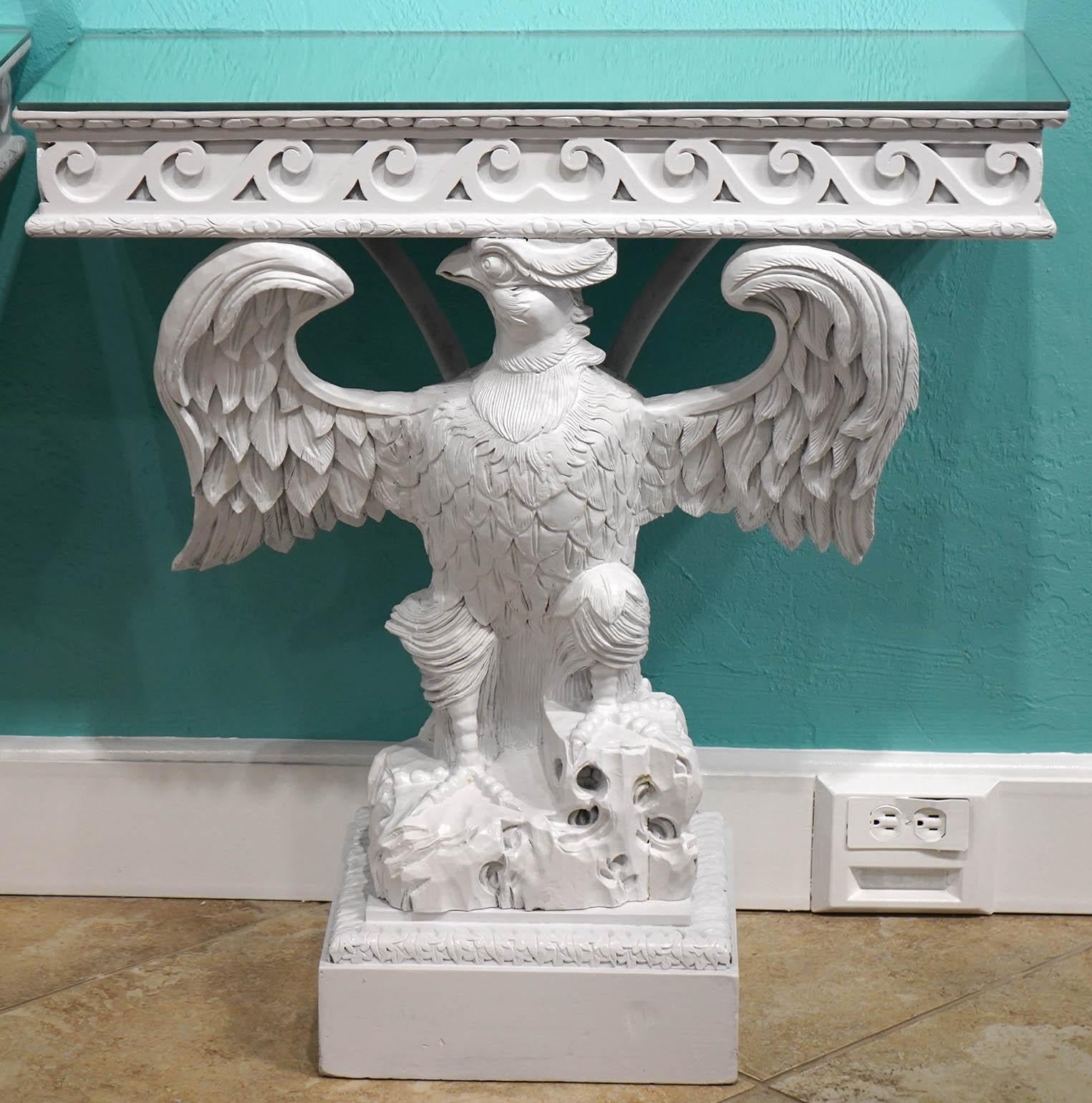 Pair of Painted American Eagle Consoles with Mirror Tops- Mid 20th Ct. In Excellent Condition In Ft. Lauderdale, FL