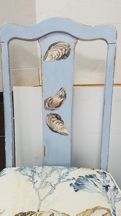 Pair of Painted and Decoupage Antique Chairs in Light Blue