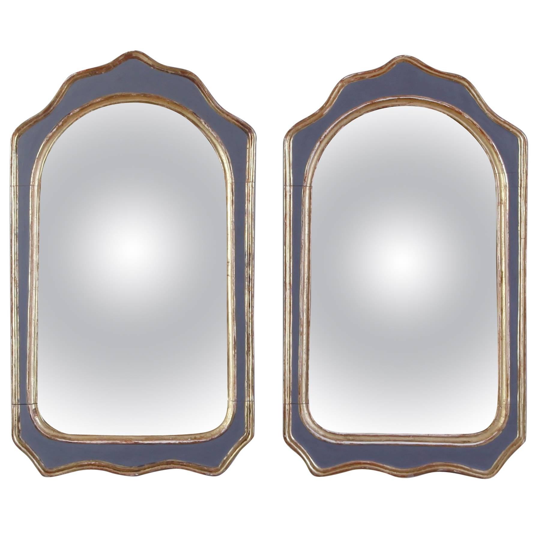 Pair of Painted and Gilt Convex Mirrors