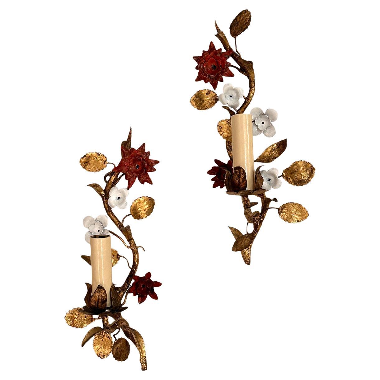 Pair of Painted and Gilt Sconces For Sale