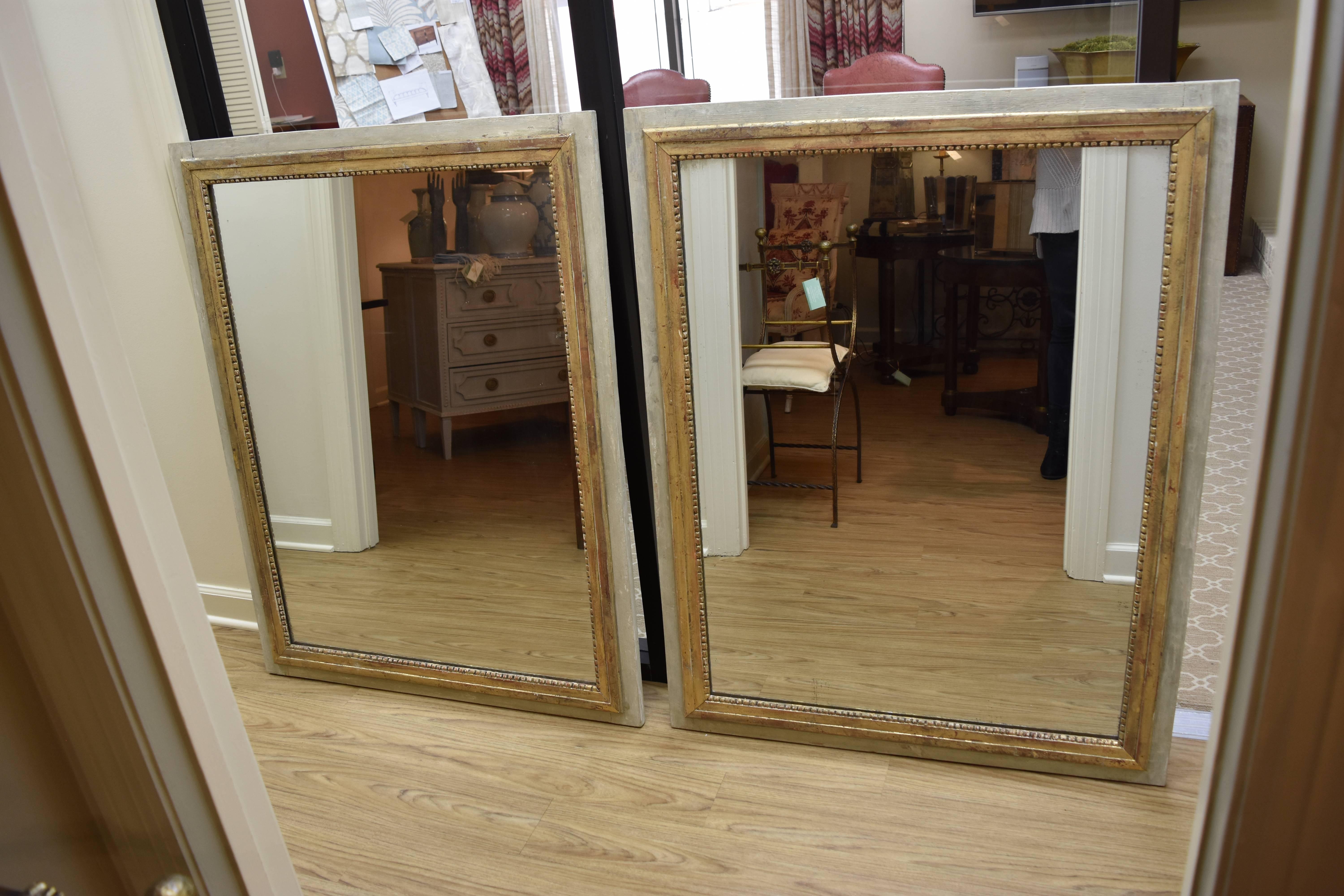 Wood Pair of Painted and Giltwood French Mirrors For Sale