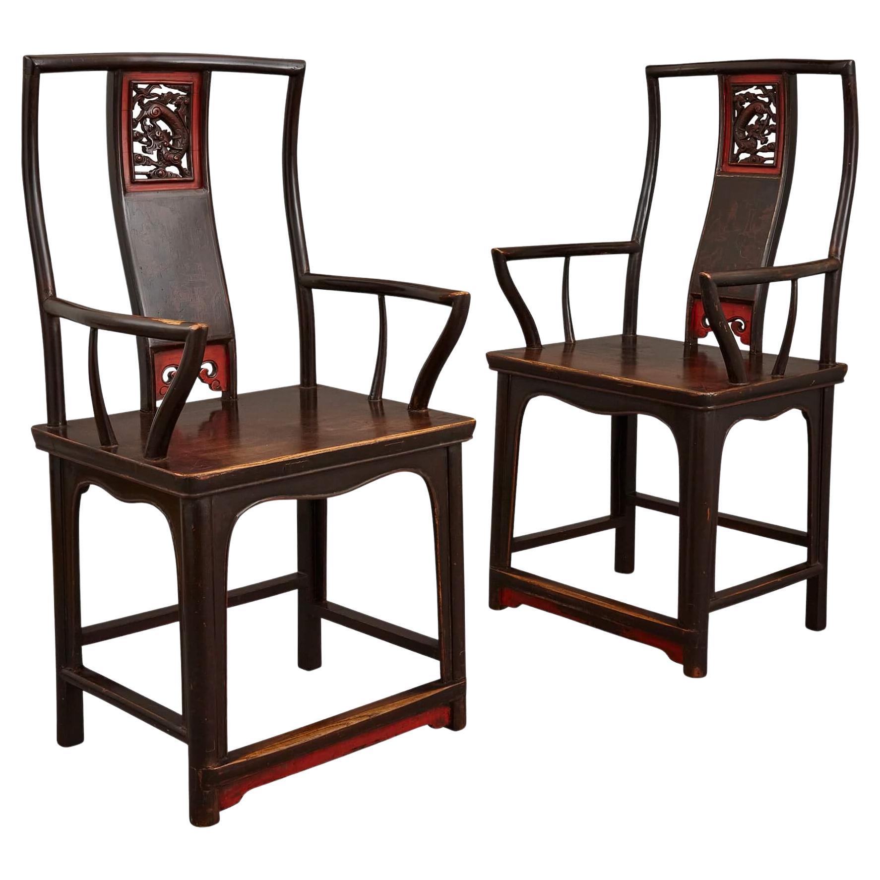 Pair of Painted and Lacquered Chinese Yoke Back Armchairs