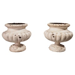 Pair of Painted and Lobed 19th Century Cast Iron Vases from France