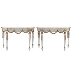 Pair of Painted and Parcel Gilt Louis XVI Style Consoles
