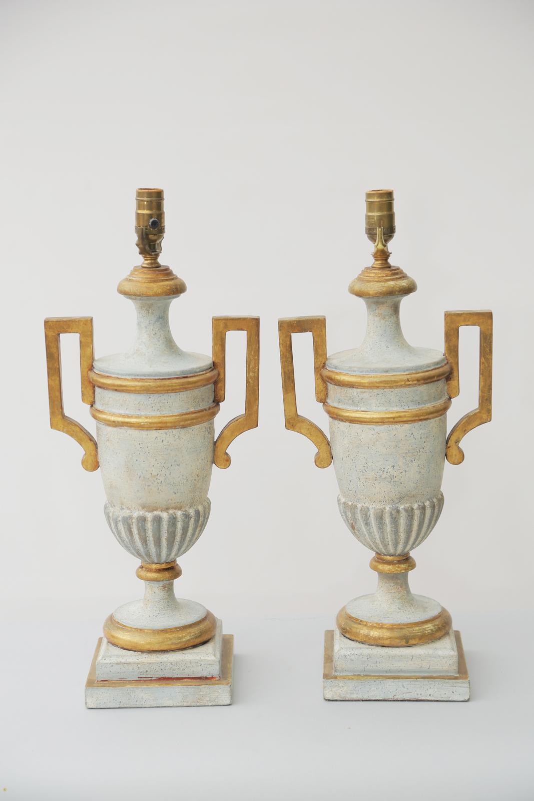 Pair of Painted and Parcel Gilt Urn Form Italian Lamps For Sale 2