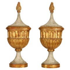 Vintage Pair of Painted and Parcel Gilt Wall Urns