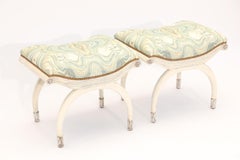 Pair of Painted and Parcel Silver Gilt Curule Stools