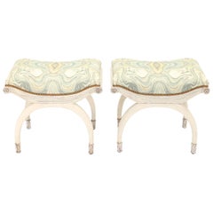 Pair of Painted and Parcel Silver Gilt Curule Stools