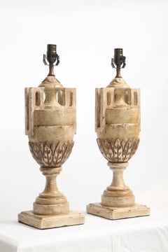Pair of Painted and Parcel Silver Gilt Urn Form Lamps