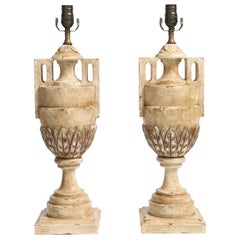 Pair of Painted and Parcel Silver Gilt Urn Form Lamps