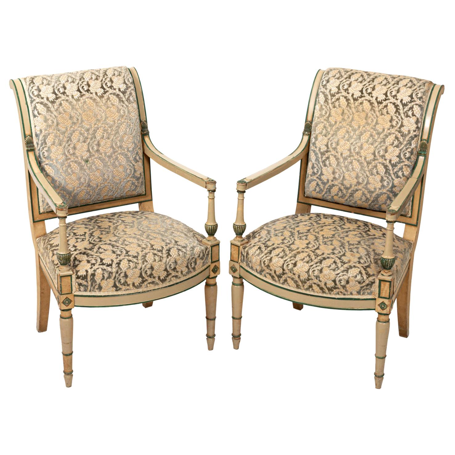 Pair of Painted and Upholstered French Directoire Armchairs