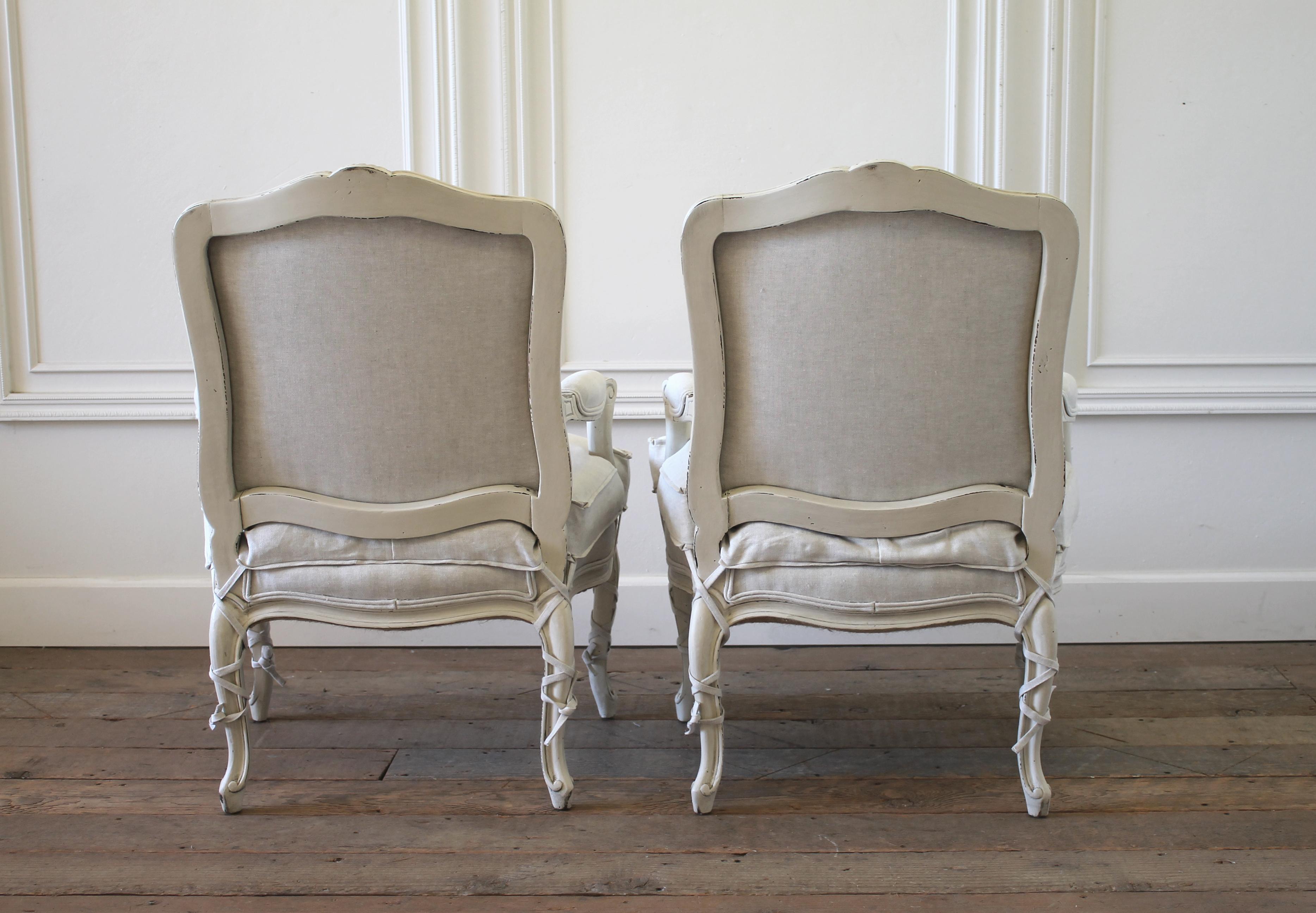 Pair of Painted and Upholstered Louis XVI Style Bergère Chairs in Natural Linen 6