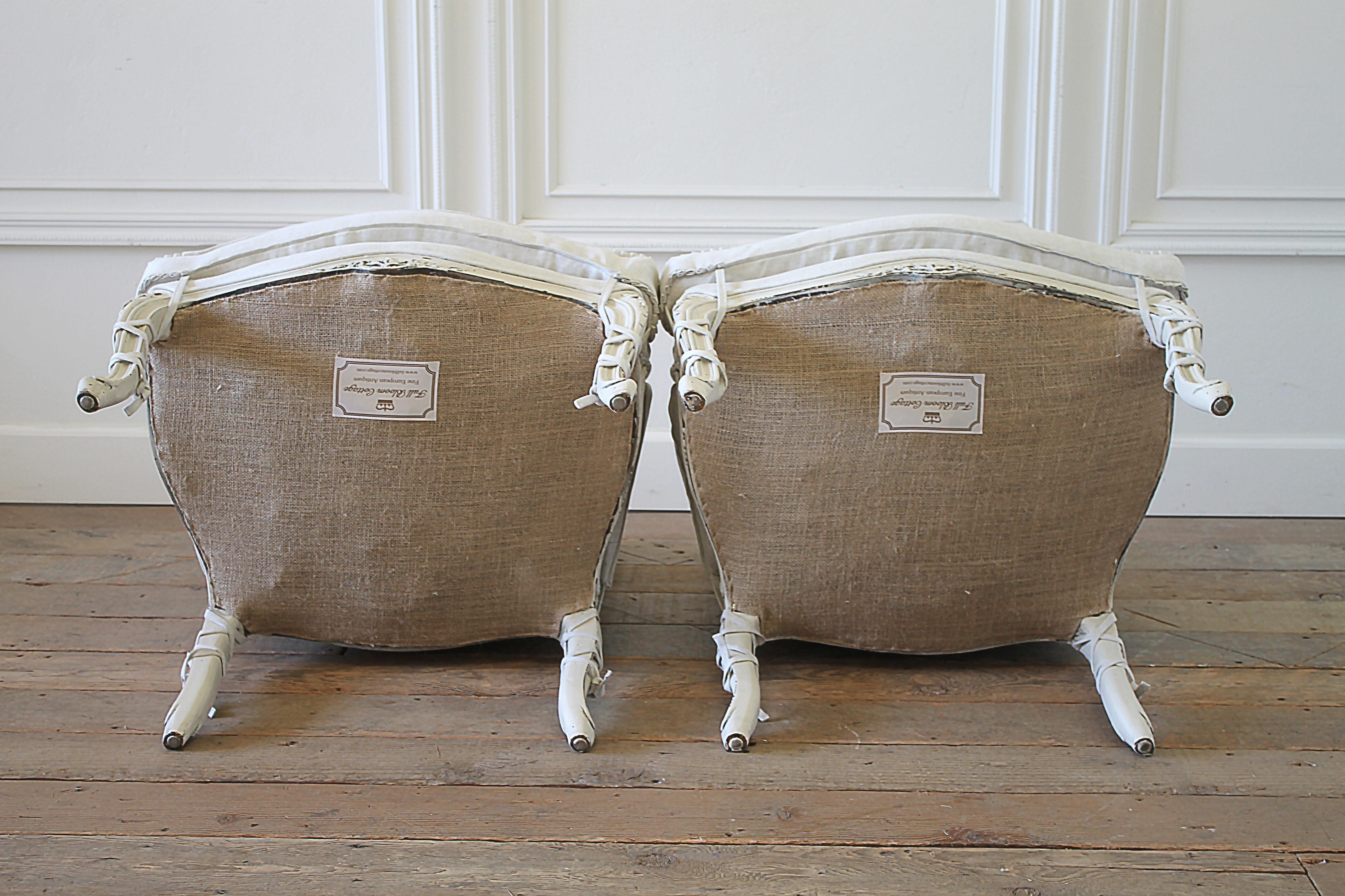 Pair of Painted and Upholstered Louis XVI Style Bergère Chairs in Natural Linen 8