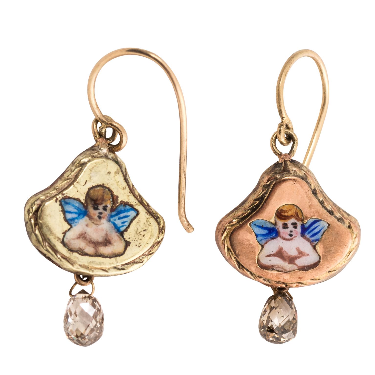 Pair of Painted Angel Earrings For Sale