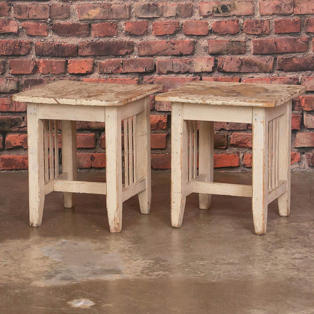 Pair of Painted Antique Hungarian Stools In Good Condition In Round Top, TX