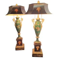 Pair of Painted Antique Louis XVI Style Tôle Peinte Parfums Later Mounted