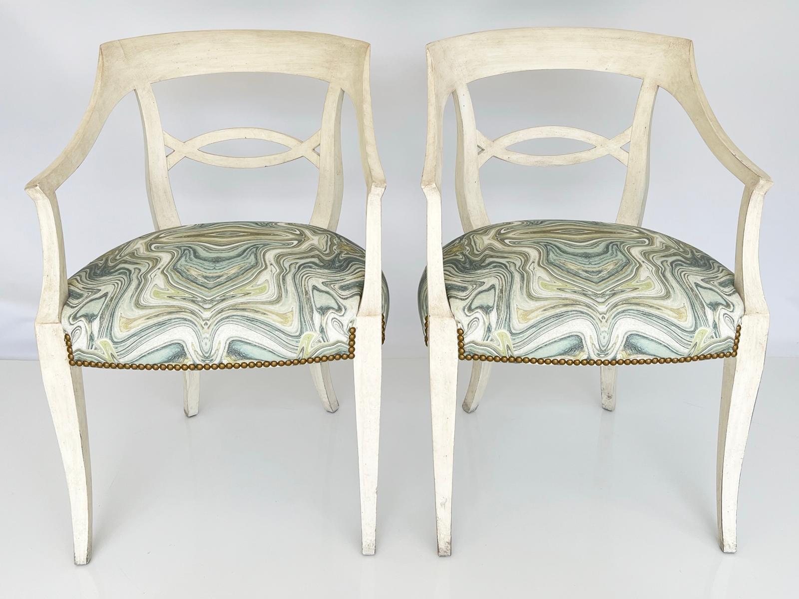 American Pair of Painted Armchairs by Baker For Sale
