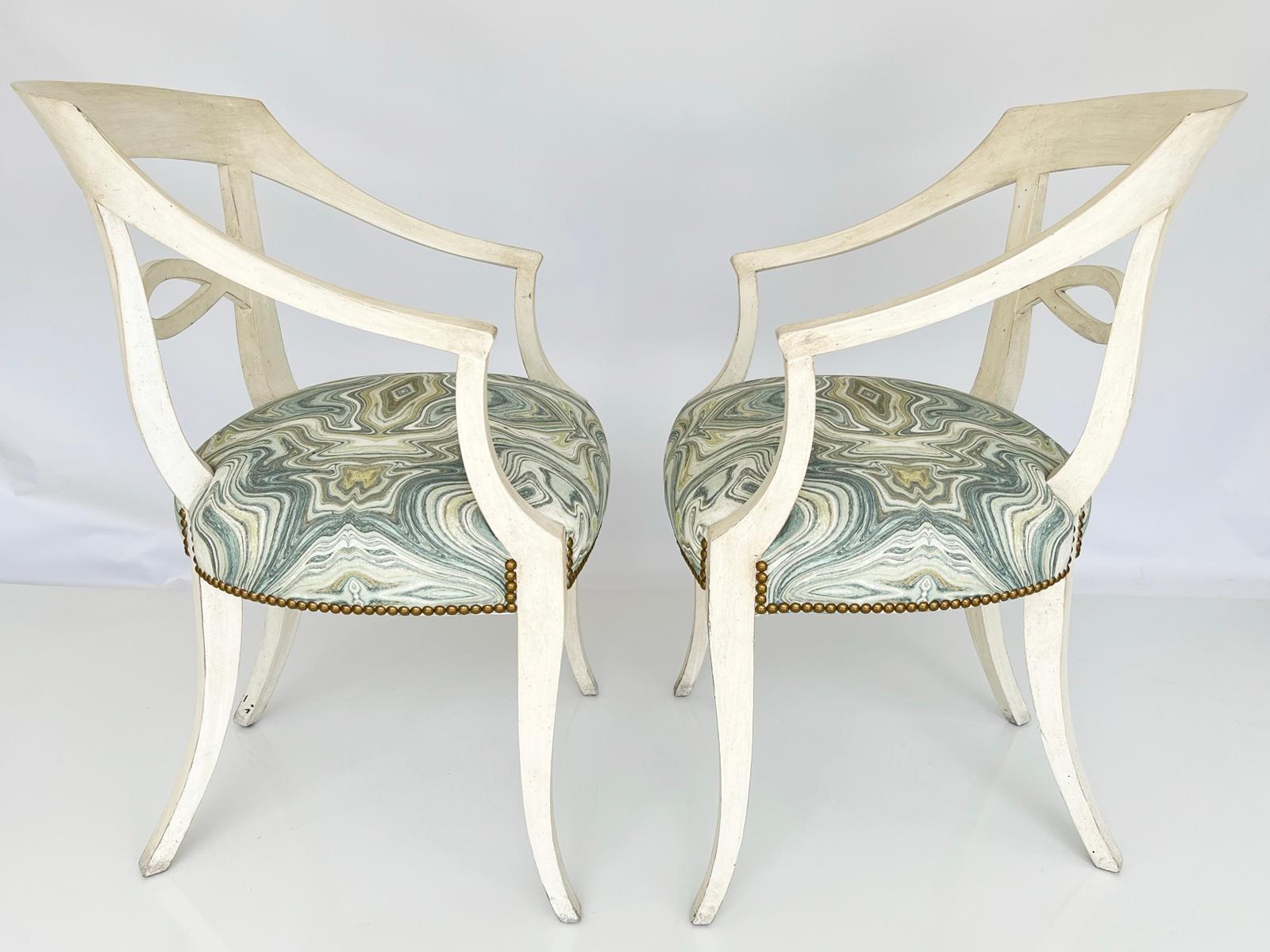 Pair of Painted Armchairs by Baker In Good Condition For Sale In West Palm Beach, FL