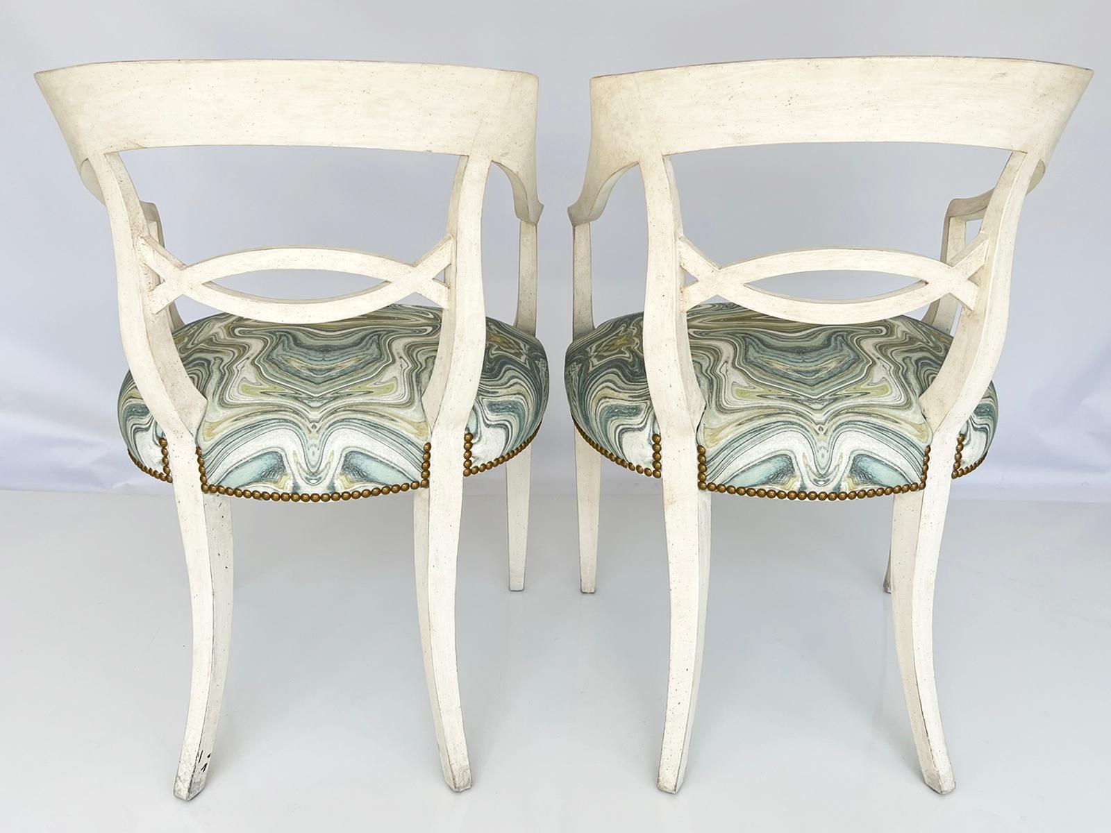Late 20th Century Pair of Painted Armchairs by Baker For Sale