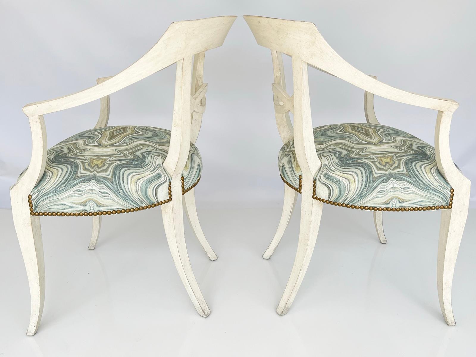 Upholstery Pair of Painted Armchairs by Baker For Sale