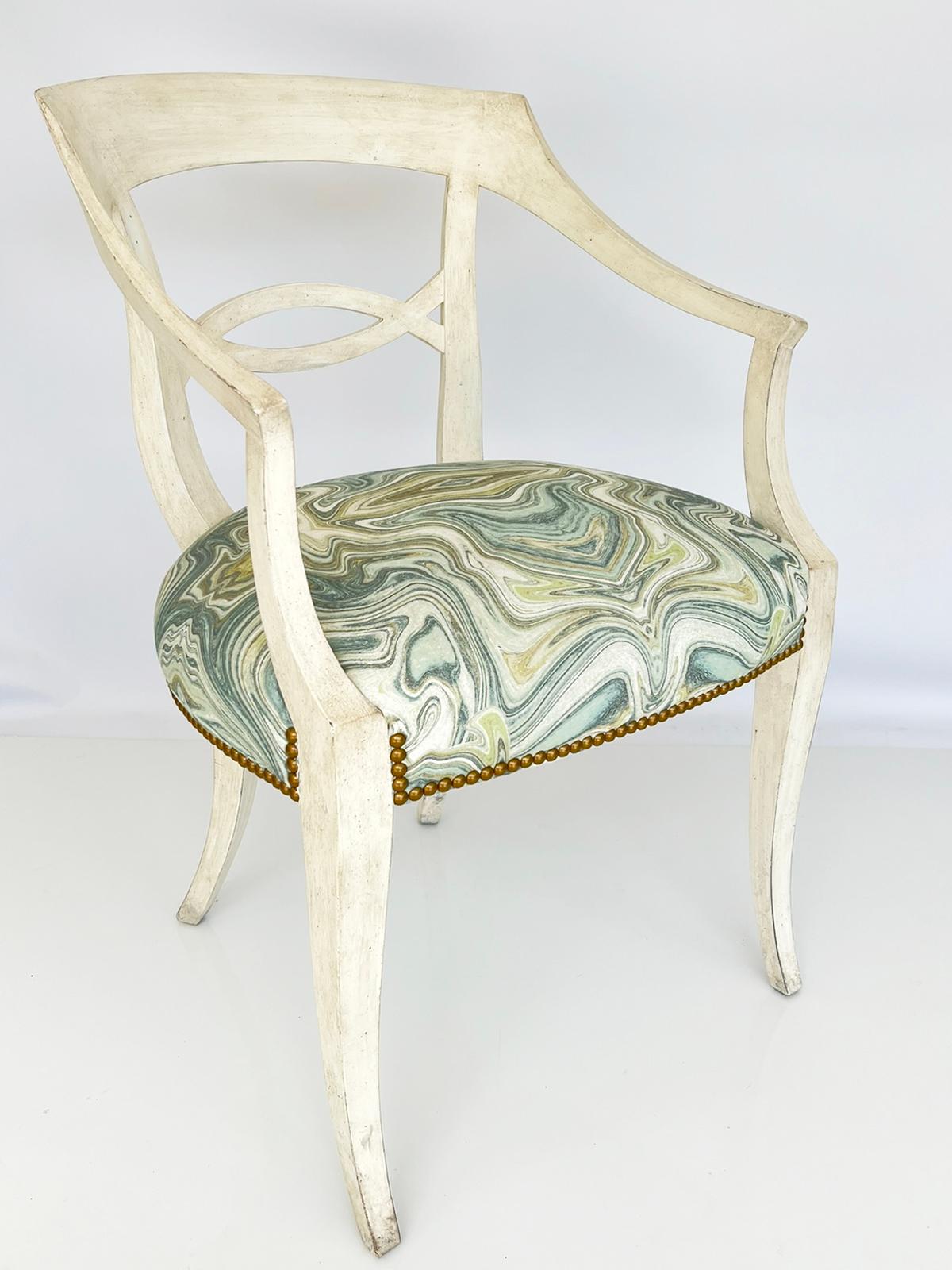 Pair of Painted Armchairs by Baker For Sale 1