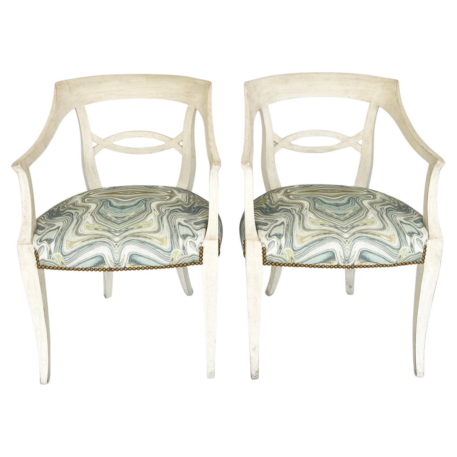 Pair of Painted Armchairs by Baker