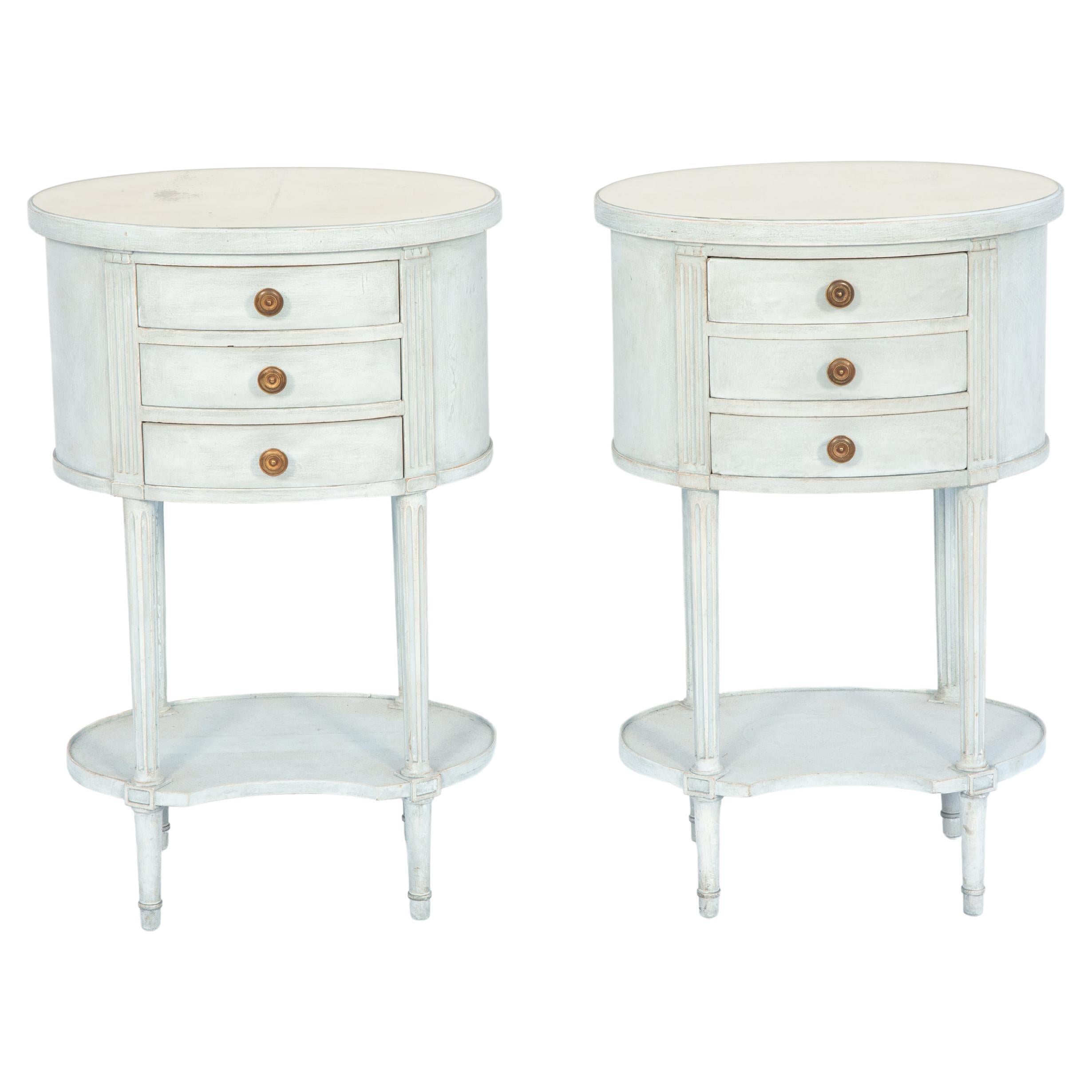 Pair of Painted Bedside Tables with Oval Mirrored Tops