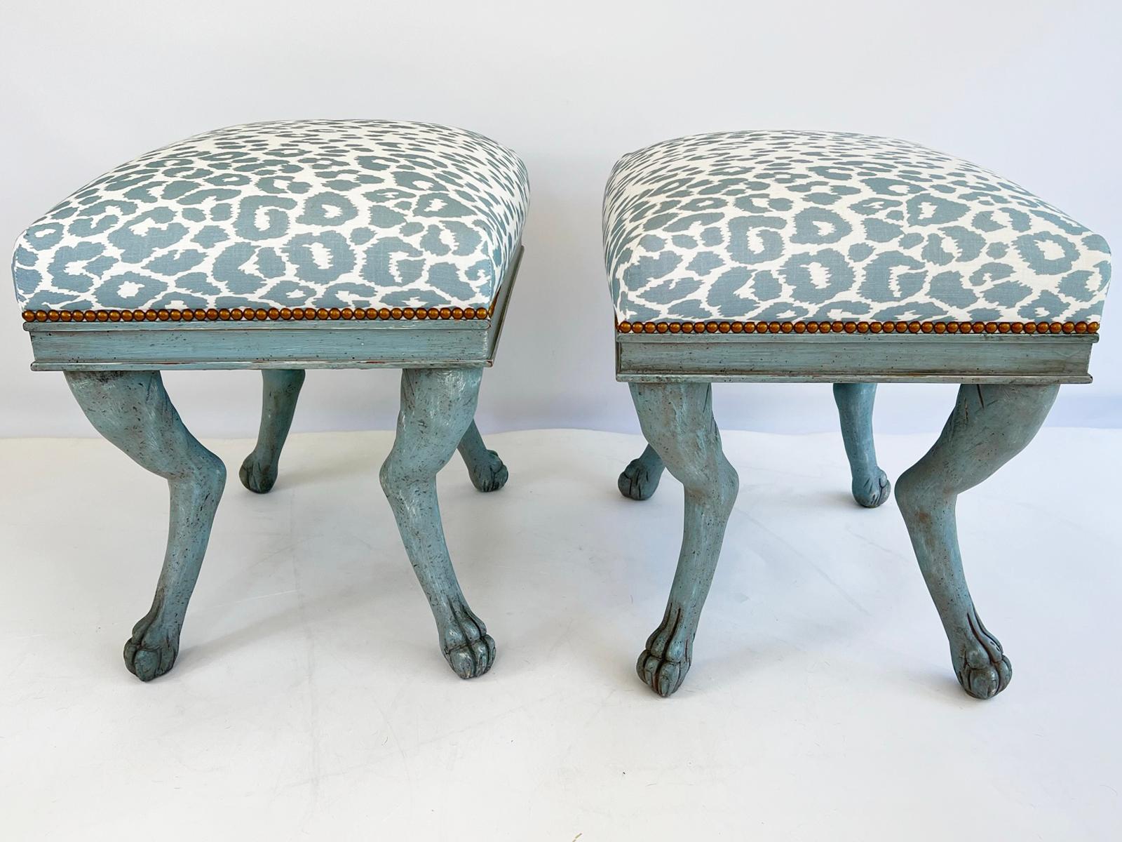 Pair of Painted Benches with Hock Legs and Paw Feet In Good Condition For Sale In West Palm Beach, FL