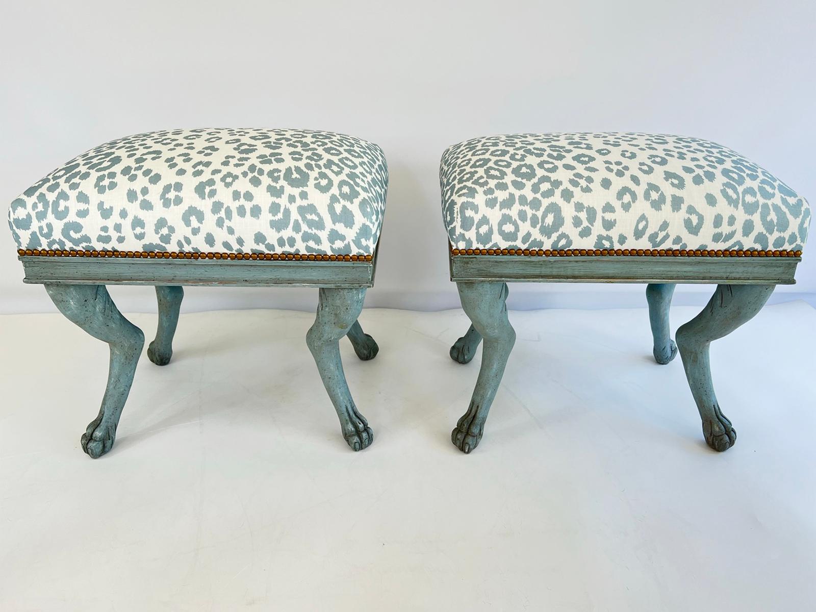 Mid-20th Century Pair of Painted Benches with Hock Legs and Paw Feet For Sale