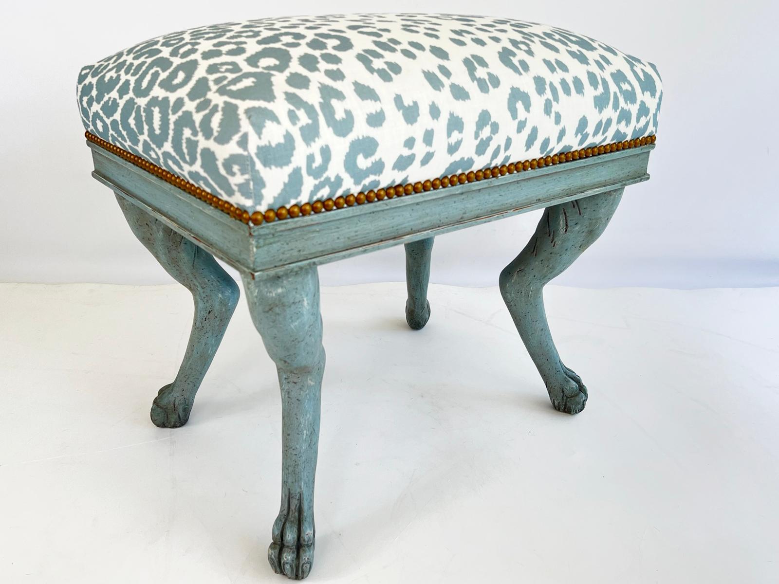 Pair of Painted Benches with Hock Legs and Paw Feet For Sale 1