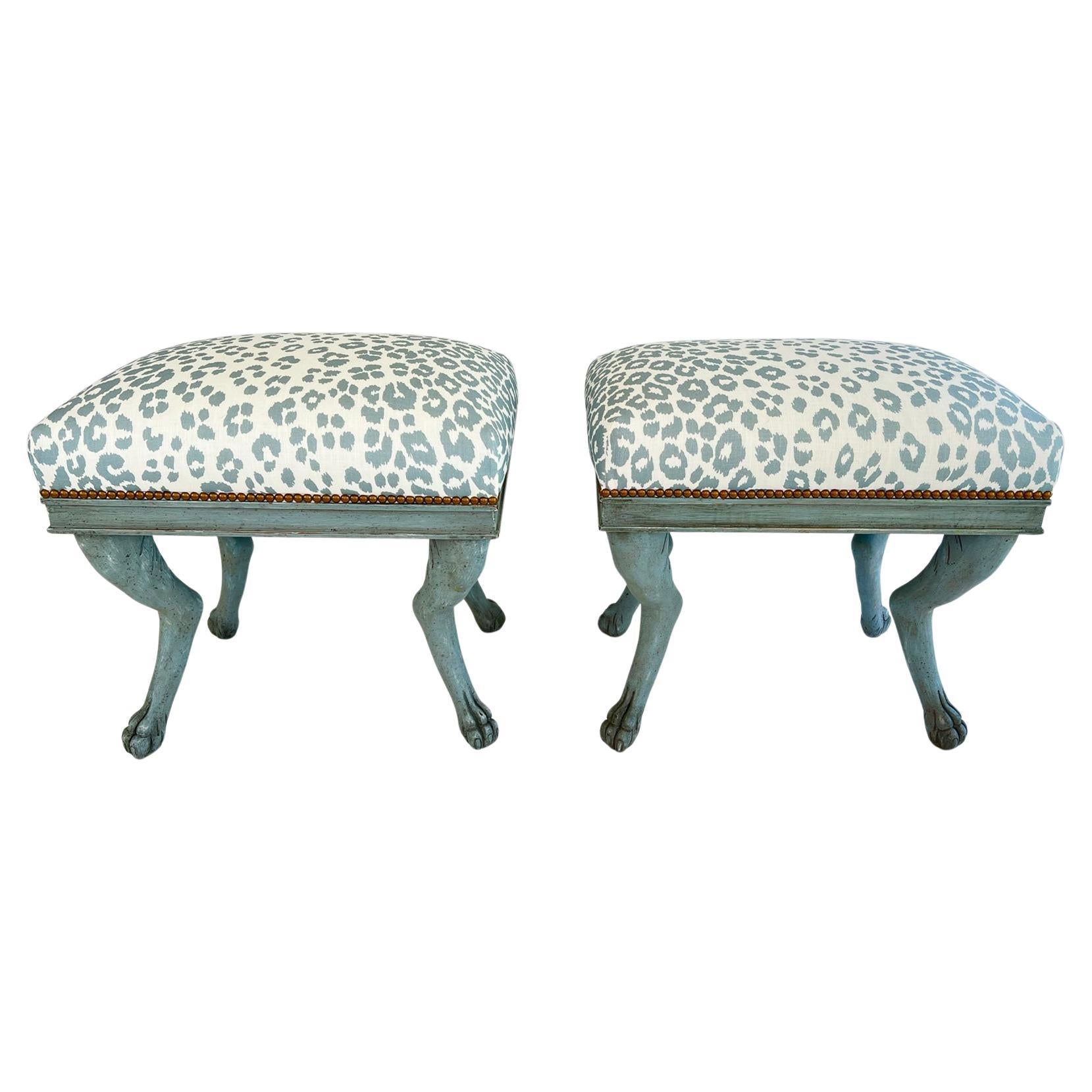 Pair of Painted Benches with Hock Legs and Paw Feet For Sale